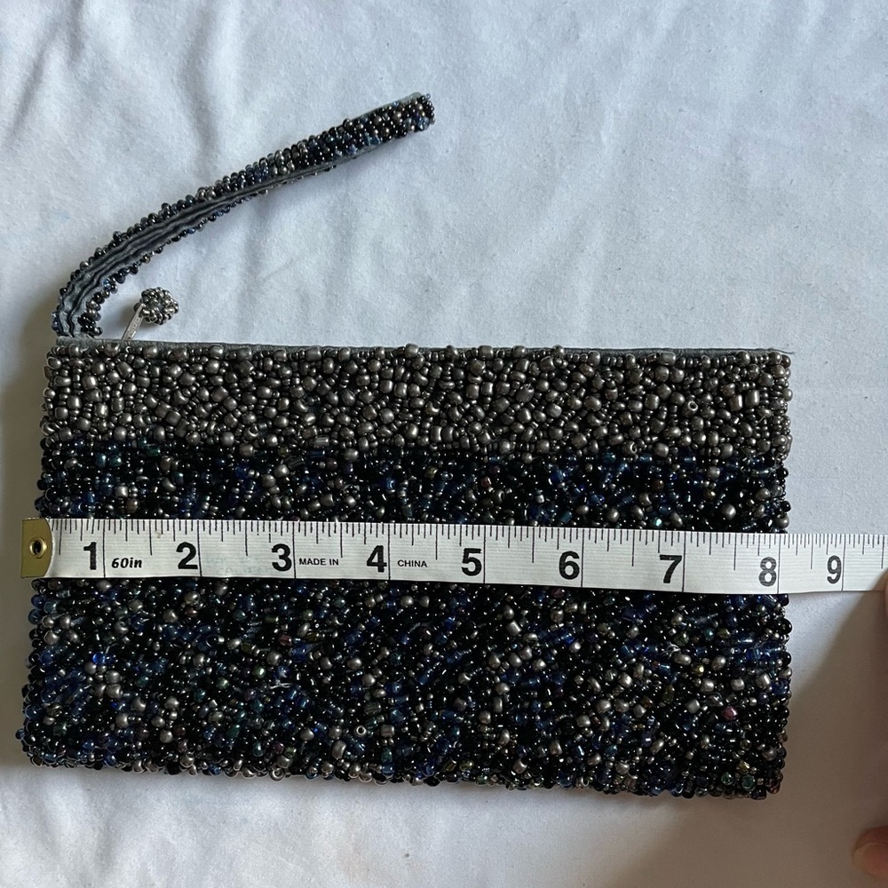 VTG Ykk Blue Gray Heavy Beaded Elegant Clutch Purse Wristlet Zipper Closure GUC - Picture 7 of 9